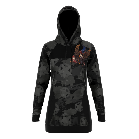 STELLAR EAGLE LONGLINE HOODIE - BLACK